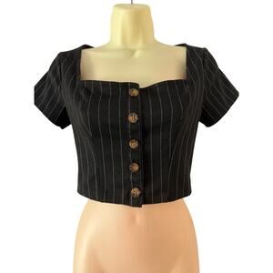 Hollister XS Black Pinstripe Crop Knit Top